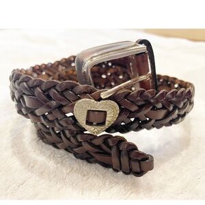 DONNA KATZ Brown Leather Heart Concho Braided Belt S brass